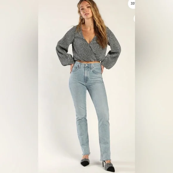 Lulus Silver and Black Sparkle Lined Top Sz M - Picture 5 of 16